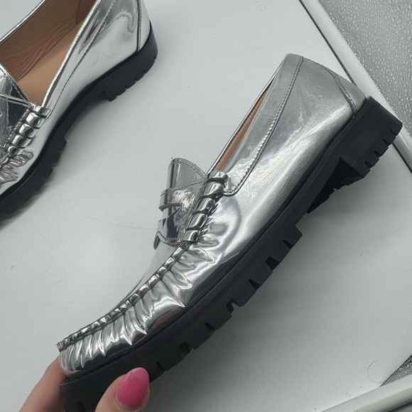 J. Crew Winona lug-sole penny loafers in metallic leather size 9.5 Silver - Picture 6 of 16